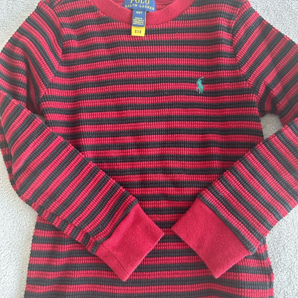 Polo by Ralph Lauren Kids Red and Black Striped Long Sleeve Tee